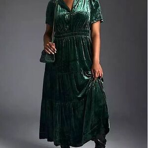 Anthropologie Somerset Dress, Emerald Velvet Size 2X